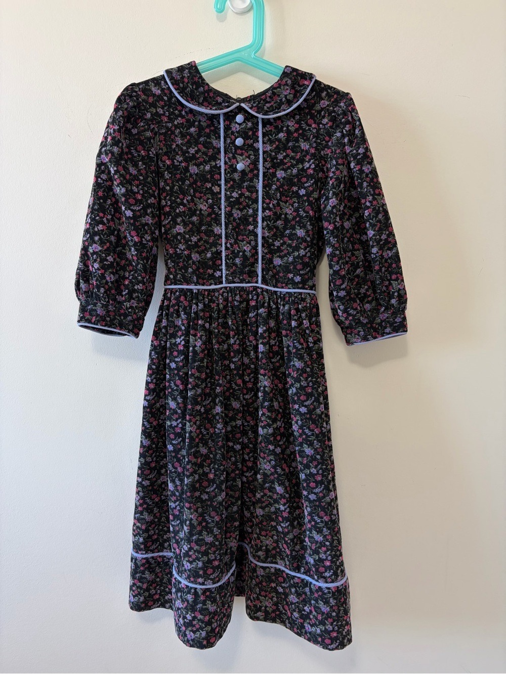 Vintage 1980 Elen Henderson Connor Floral Corduroy Dress Girls Size 7